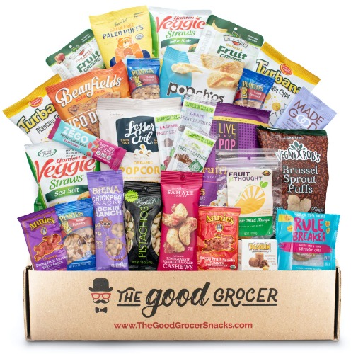 GLUTEN FREE and VEGAN (DAIRY and FIG FREE) Healthy Snacks Care Package (28 Ct): Cookies, Bars, Chips, Fruit, Nuts, Trail Mix, Gift Box Sampler, Office Variety, College Student Care Package, Gift Basket Alternative - 