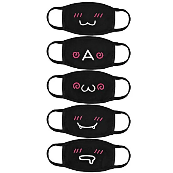 Aniwon Kawaii Muffle Mask, 5 Pack Anti-Dust Anime Cotton Mouth Mask Cute Kaomoji Face Mask