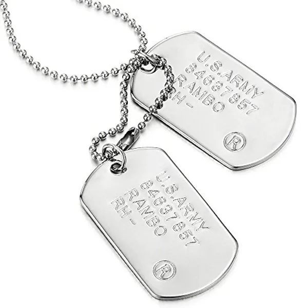 COOLSTEELANDBEYOND Classic Two-Pieces Mens Military Army Dog Tag Pendant Necklace with Ball Chain
