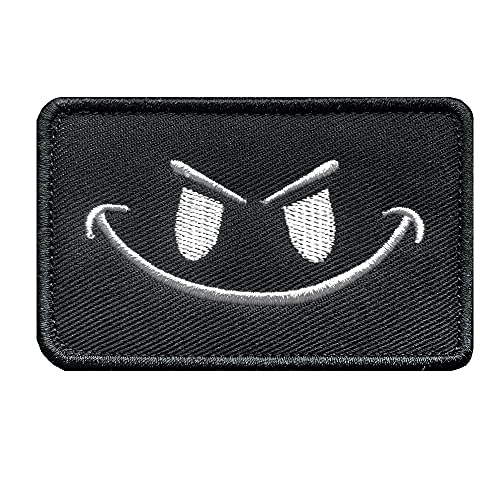 Antrix Tactical Black Funny Evil Happy Face DIY Emblem Military Badge Patch Hook & Loop Badge Patch for Backpacks Hats Bags Military Uniform - Smile