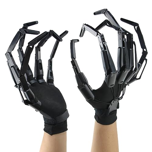 Magoog Halloween Articulated Fingers with Gloves,Articulated Finger Extensions,Scary Skeleton Bone Claw Hand,3D Printed Novelty Props for Cosplay,Fits Most Fingers Sizes,1 Pair Black - Black