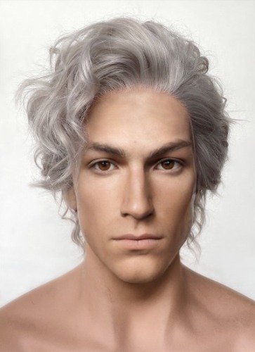 Baldur's Gate 3 Astarion Grey Curly Lace Front Synthetic Men's Wig LF6033 | Standard 22"-23"