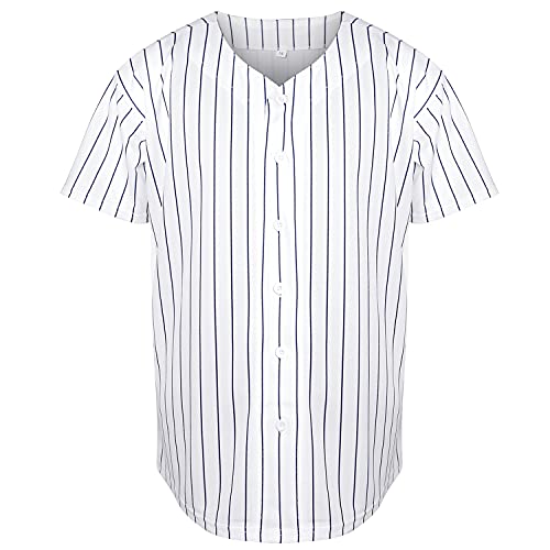 Phoneutrix Blank Plain Hip Hop Hipster Baseball Jersey Button Down Shirts Sports Uniforms Men Women Jersey - XX-Large - White-stripe