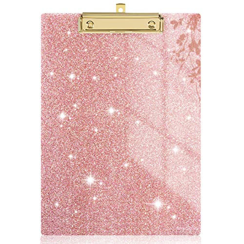 Rimilak Acrylic Clipboards, Glitter Clipboard with Low Profile Gold Clip, Designed for Classroom School and Office Use, A4 Letter Size 9" x 12.5" Sparkly Clipboards for Students Women Men, Rose gold - Rose Gold