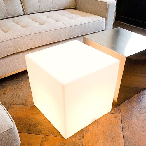 Mr.Go 20-inch LED Lighted Cube Table, Large LED Cube Chair Light, 16 RGB Colors LED Cube Seat w/Remote - Rechargeable - Waterproof - Home Outdoor Patio Pool Bar Stage Party Lighting Decoration - Cube 20-inch