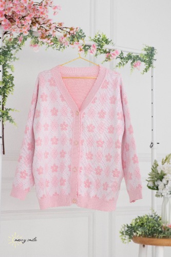 Sakura Argyle Cardigan | S/M / White/Pink