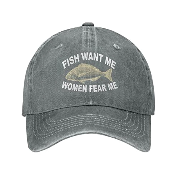 Hat Women Want Me Fishes Fear Me Hat for Women Dad Hats Trendy Caps - One Size - Gray