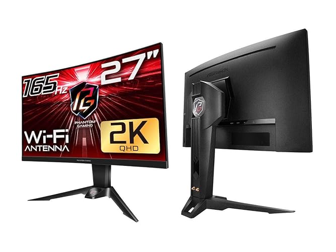ASRock Curved Phantom Gaming Monitor 27 inch QHD 2560 x 1440 (2K) 165 Hz (144Hz and Higher) Wi-Fi Antenna FreeSync Premium (AMD Adaptive Sync) Built-in Speakers, PG27Q15R2A - 27 inch - 2A