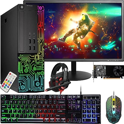 Dell Gaming OptiPlex Desktop RGB Computer PC, Intel Core i7, GeForce GT 1030 2GB GDDR5, 16GB RAM, 512GB SSD, 24 Inch HDMI Monitor, Keyboard Mouse and Headset, WiFi, Windows 10 Pro (Renewed) - Intel Core I7
