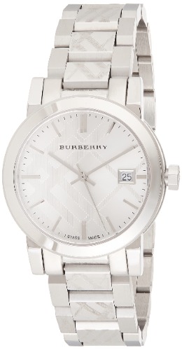 Montre à quartz 34 mm pour femme Burberry BU9144 avec boîtier en verre saphir - Bracelet en acier à cadran analogique de couleur argentée