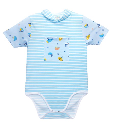 ABDL Onesie - Blue Stripe & Ships | S