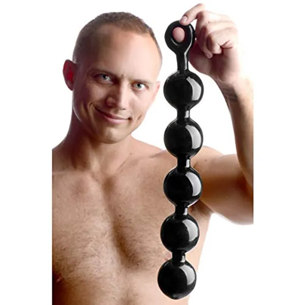 Master Series Black Baller Anal Beads Dildo, Long Black Adult Toys for Men, Women, and Couples, with Pull Ring, Easy to Clean and Body Safe, 2.65 Inch Balls, 17.5 Inches Long