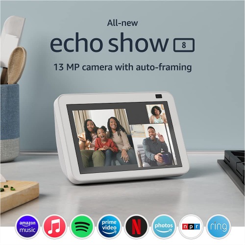 Certified Refurbished Echo Show 8 (2nd Gen, 2021 release) | HD smart display with Alexa and 13 MP camera | Glacier White - Glacier White Echo Show 8