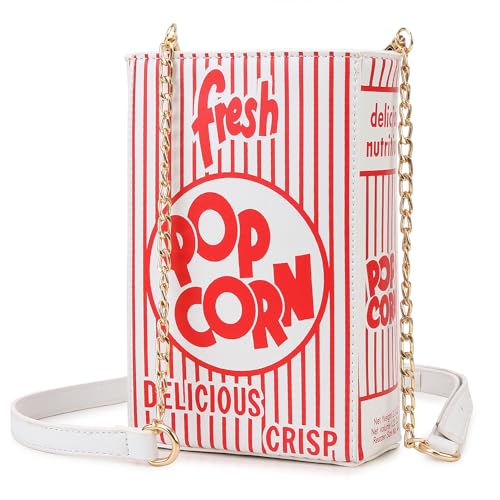 ENJOININ Novelty Fashion Women Crossbody Bag, Popcorn Box Style Clutch Bag for Girl Handbag Shoulder Bag Purse… - Red