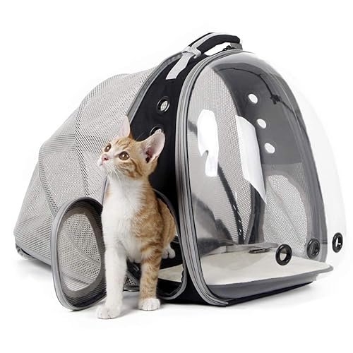 Back Expandable Cat Backpack Carrier, Fit up to 12 lbs, Space Capsule Bubble Window Pet Carrier Backpack for Cat and Small Puppy - Black - Back Extension