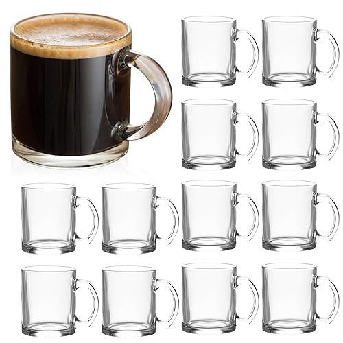 Glass Mugs 12 oz,QAPPDA Clear Coffee Mugs With Handle 350ml,Tea Mugs Water Mugs Beer Glasses With Handle,Glass Cup Drinkware For Beverage,Juice,Latte Cups Cappuccino Mugs Beer Mug Water Cups 12pack - Clear