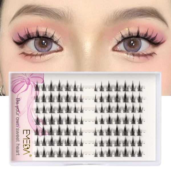 EMEDA Cluster Wimpers 98Pcs Manga wimpers DIY 7 paar DIY wimperextensions C curl Kat oogwimpers C-krul Natuurlijke valse wimpers wimperlinten 8-13mm(Manga lashes)
