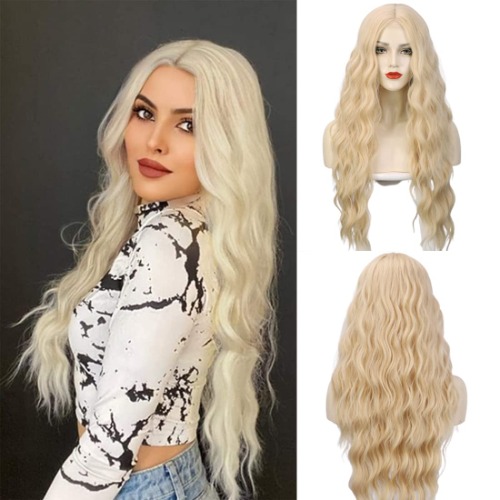 ATAYOU® Lange lace Front Pruik-Platina Blonde Synthetische Lace Front Pruiken Klein Stuk Lace Front Blonde Pruik Diep middendeel Lange Rechte Synthetische Pruiken (Blond@577) (platinablonde)
