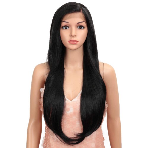 Style Icon Pruik met filmanzet, super lang, 33 x 4 inch kanten front pruik, Easy 360 pruik, kunsthaarpruik, zwarte pruik voor dames, 70 cm, vrije scheiding, synthetische vezels - 1b