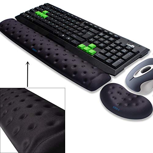 BRILA Memory Foam Mouse & Keyboard Wrist Rest Support Pad Cushion Set for Computer, laptop, Office Work, PC gaming - Massage Holes Design - Easy Typing Wrist Pain Relief (black) - Black Bundle