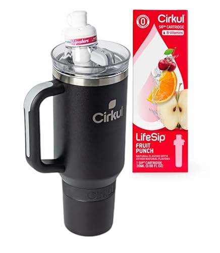 CIRK 40oz All-Day StrawSip Double-Wall Insulated Stainless Steel Tumbler with Handle, Lid, 1 Flavor Cartridge (Fruit Punch (Black) - Black