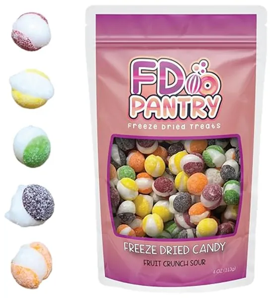 Freeze Dried Candy - Fruit Crunch Sour 4 oz - Assortment Strawberry, Orange, Lemon, Grape, Lime Flavors Bag Pouch - Ideal Gift Snack
