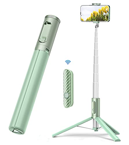 TONEOF Tripod, Cell Phone Selfie Stick, 60 Inch All-in-1 Stand with Integrated Wireless Remote, Lightweight and Portable, Extendable Tripod for 4-7 Inch iPhone and Android(Green) - Green