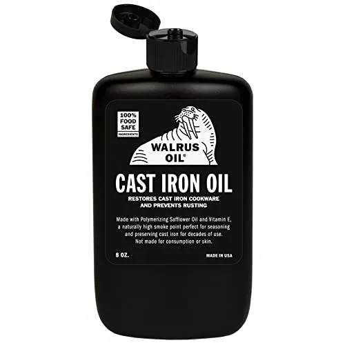 Amazon.com: WALRUS OIL - Cast Iron Oil, for Restoring, Seasoning, and Maintaining Cast Iron Cookware. 100% Vegan, 8 oz Bottle : Home & Kitchen