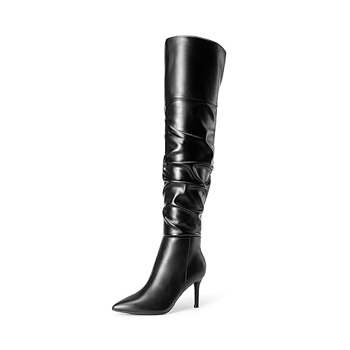 DREAM PAIRS Women's High Heels Over The Knee Boots Thigh High Pointed Toe Stiletto Long Fall Sexy Boots - 9 - Black-pu