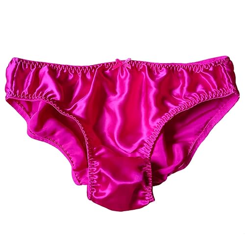 Women's 100% Mulberry Silk Panties Cute Stretchy Lingerie Bikini Mid Waist Underwear Satin Briefs Shorts - X-Large - Rose Red