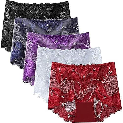 PHOLEEY Sexy Underwear for Women Ladies Seamless Brief Womens Lace Panties 5-Pack - X-Large - 5 Pack