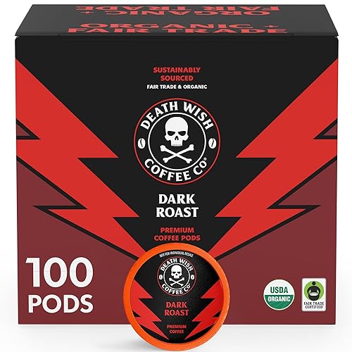 Death Wish Coffee - Single Serve Pods - Dark Roast Coffee Pods - Made with USDA Certified Organic Beans (Dark Roast, 100 Count (Pack of 1)) - Dark Roast - 100 Count (Pack of 1)