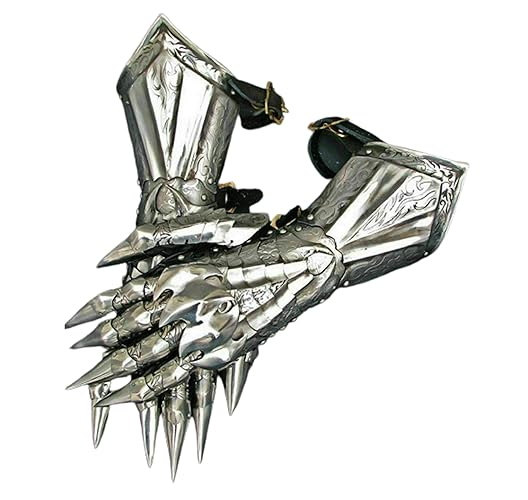 THOR INSTRUMENTS Medieval Gauntlet Gloves Pair Brass Accents Knight Crusader Armor Steel Gloves Rustic Vintage Home Decor Gifts