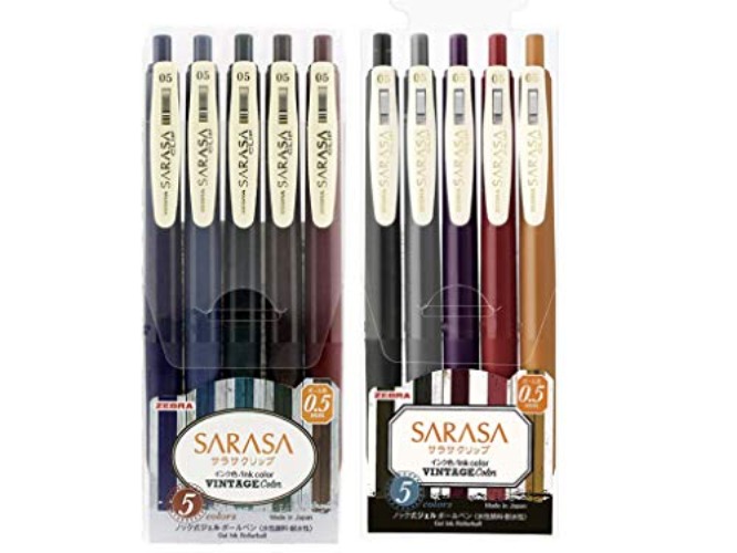 Zebra Sarasa Clip 0.5 Retractable Gel Ink Pen, Rubber Grip, 0.5 mm, Vintage Colors, 10 Color Bundle (JJ15-5C-VI+JJ15-5C-VI2) - Blue - 1 count (Pack of 10)