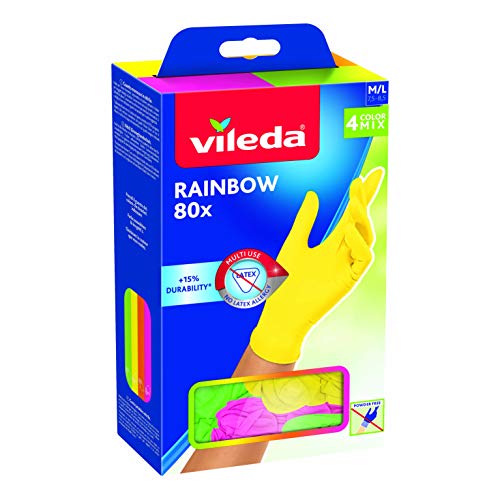 Vileda Rainbow Multi-Purpose Rainbow Gloves, Nitrile, Multi-Coloured, 80 Pieces, S/M - S-M - Multi-coloured
