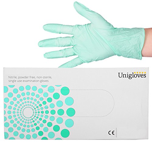 Unigloves Green Pearl Nitrile GP0042 Examination - Multipurpose, Powder Free and Latex Free Disposable Gloves, Box of 100 Gloves, Green, Small