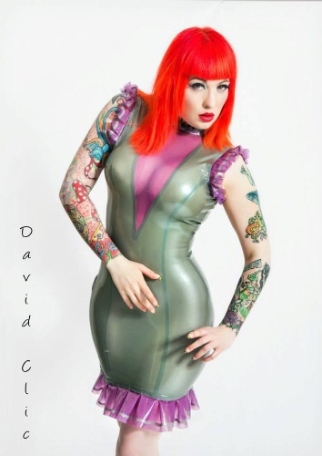 Latex Cleavage Midi Dress with High Neck | Jade