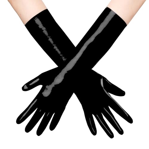 KLVEU Short Latex Gloves Black Costume Gloves for Cosplay Party - Medium