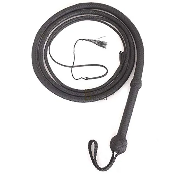 Bull Whip 6, 8, 10,12, 14 or 16 Foot 12 Strands Paracord Nylon Equestrian Bullwhip Leather Belly & Leather Bolster Indiana Jones Black