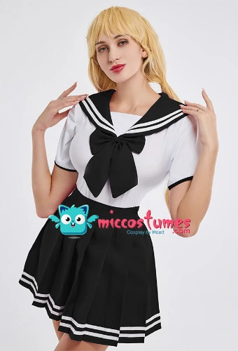 School Girl Costume with Bow Decoration Sexy Bodysuit with Skirt JK Uniform Style 
