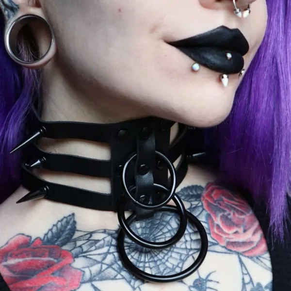 'Tortured' Black Gothic Spike Ring Choker (14 Colours)