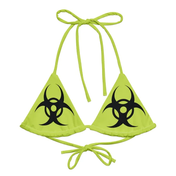 Biohazard  String Bikini Top Lime Black Y2K Zombie Apocalypse Grunge Gothic Goth Edgy Rave Cyber Poolside Beach Travel
