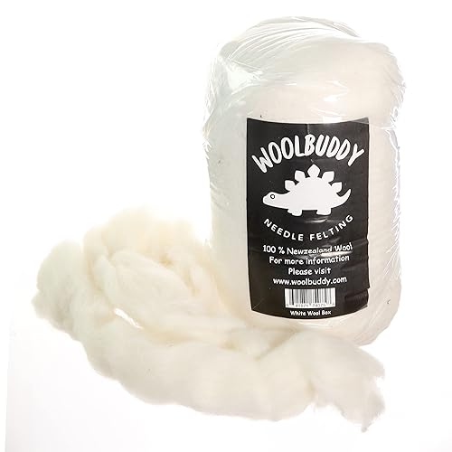 Woolbuddy Needle Felting Wool, Handmade Carded Core Wool for Wool Felting, White Wool Roving for Wet Painting, DIY Drier Balls and Felting Pad, Felting Supply and Bulk Chunky Yarn (8oz) - 8oz