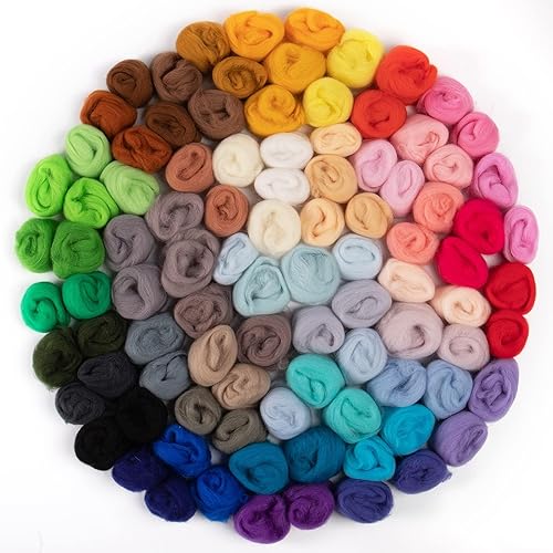 96pcs 10.4 oz Needle Felting Wool- 48 Colors Nature Wool Roving for Needle Felting Felted Wool for Beginners Hand Spinning Felting Supplies, 3g/Pack - Colorful (96pcs)