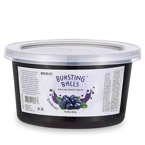 BREXONIC Boba Pearls, Blueberry Popping Bursting Boba, Tapioca Pearls For Bubble Tea (Blueberry, 1 LB 1 Pack) - Blueberry - 1 Pound (Pack of 1)