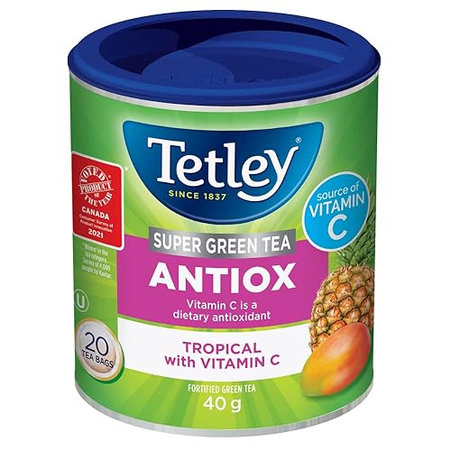 Tetley Super Green Tea Antiox: Tropical with Vitamin C - 20 Tea Bags, 40 Grams, Contains Caffeine - Topical Fruit - 20 Count (Pack of 1)