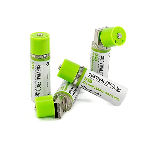 EasyPower USB AA Rechargeable Batteries -1.2V/1450 mAh Long Lasting Double A USB Rechargeable Batteries - Rechargeable Batteries - by Survival Frog & Co. - (4 Pack) - ONLY USB BATTERIES