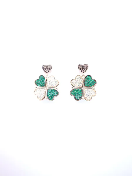 LOVE &amp;amp; LUCK ORECCHINI PENDENTI DIAMANTI BIANCHI E SMERALDI