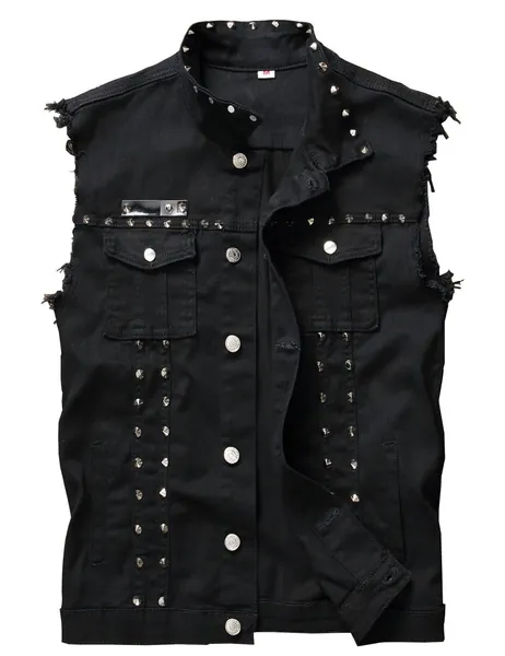 DSDZ Men's Punk Denim Vest Sleeveless Jean Jackets With Rivets