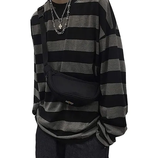 Striped Crewneck Long-Sleeve T-Shirt Alt Pullover Emo Shirt Y2k Punk Japanese Harajuku Streetwear